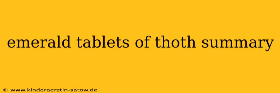 emerald tablets of thoth summary